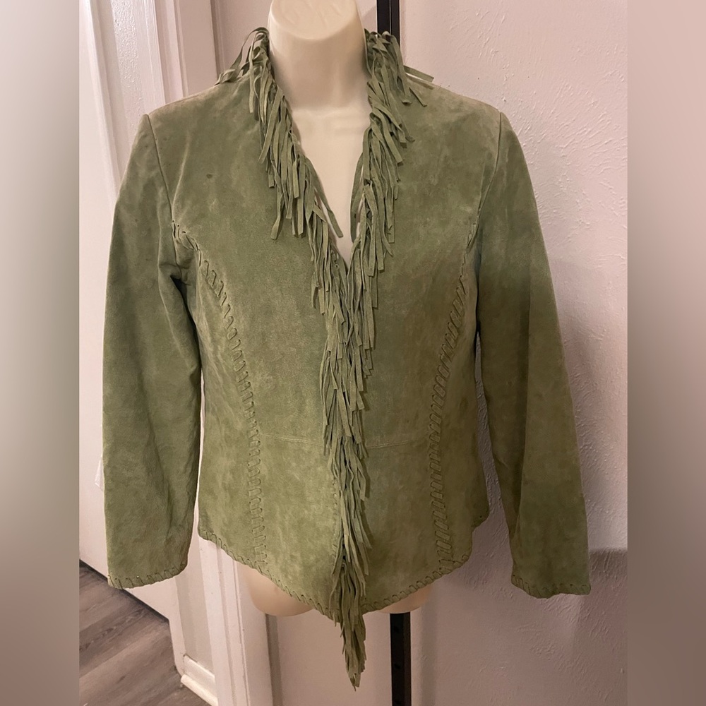 Women's Green Suede Fringe Jacket Suedessence